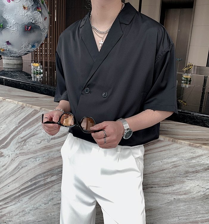 Vネックハーフシャツ【KBQ416】 - KBQUNQ｜韓国メンズファッション通販サイト