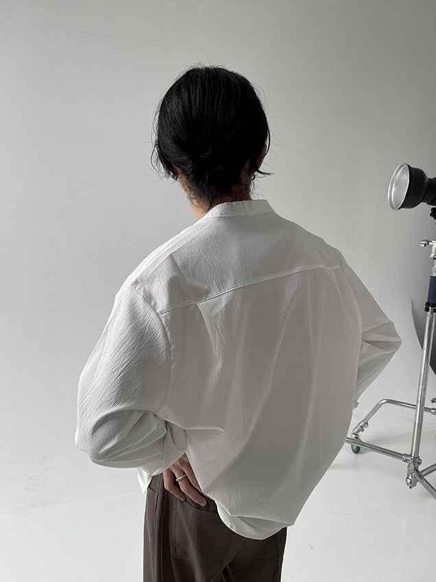 Vネックノーカラーシャツ【KBQ423】 - KBQUNQ｜韓国メンズファッション通販サイト
