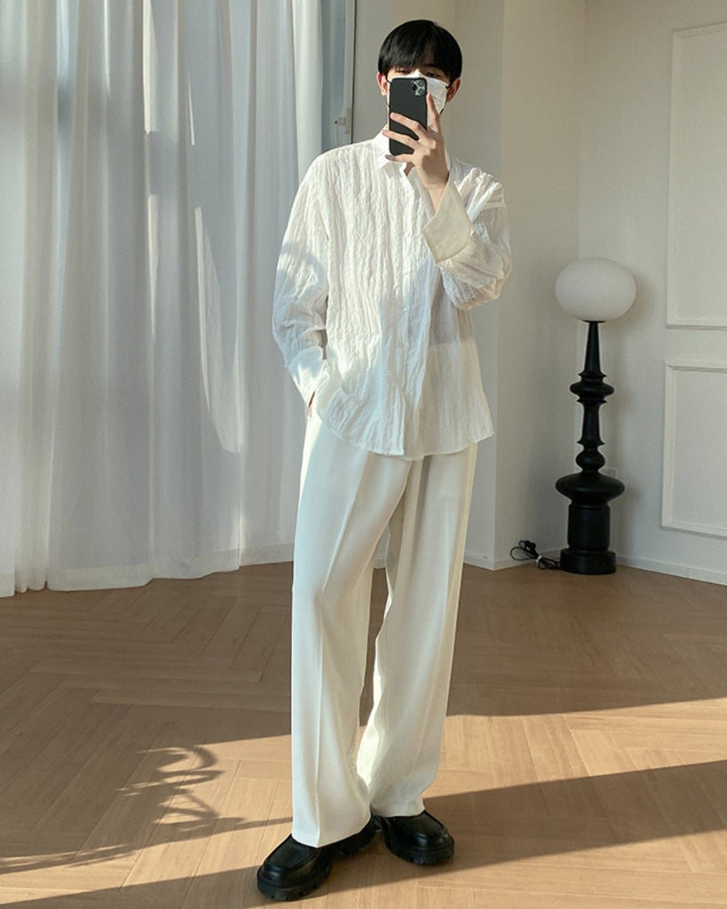 Washer Pleated Shirt BKC166 - KBQUNQ｜韓国メンズファッション通販サイト