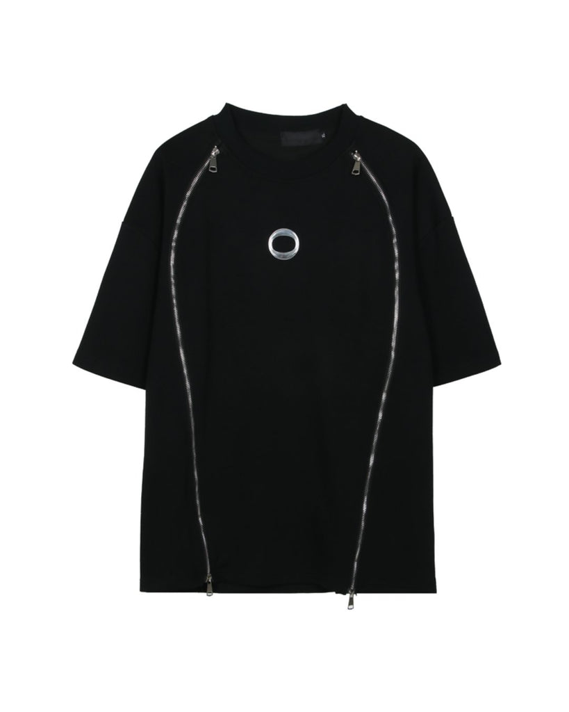 Zipper Design Short Sleeve T-Shirt CBJ0011 - KBQUNQ｜韓国メンズファッション通販サイト